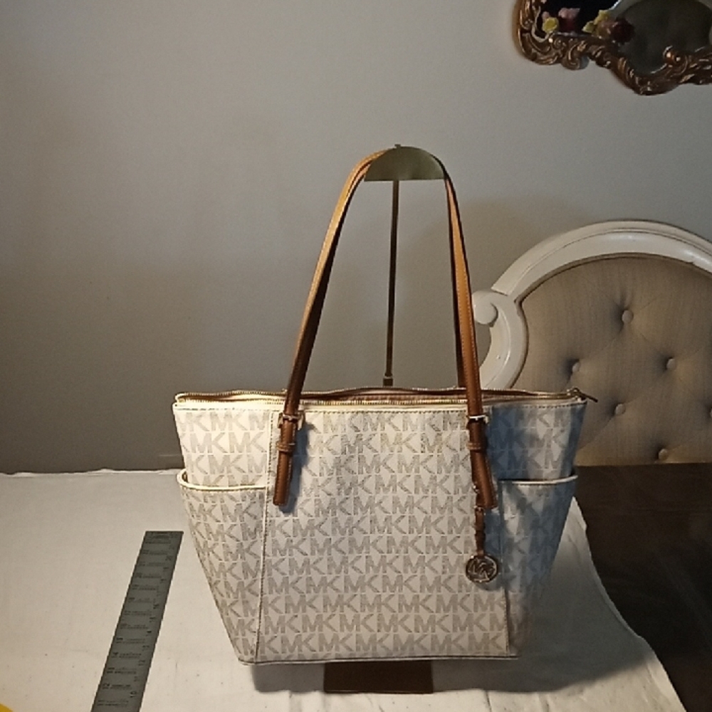 Michael Kors Cream and Tan Signature Tote